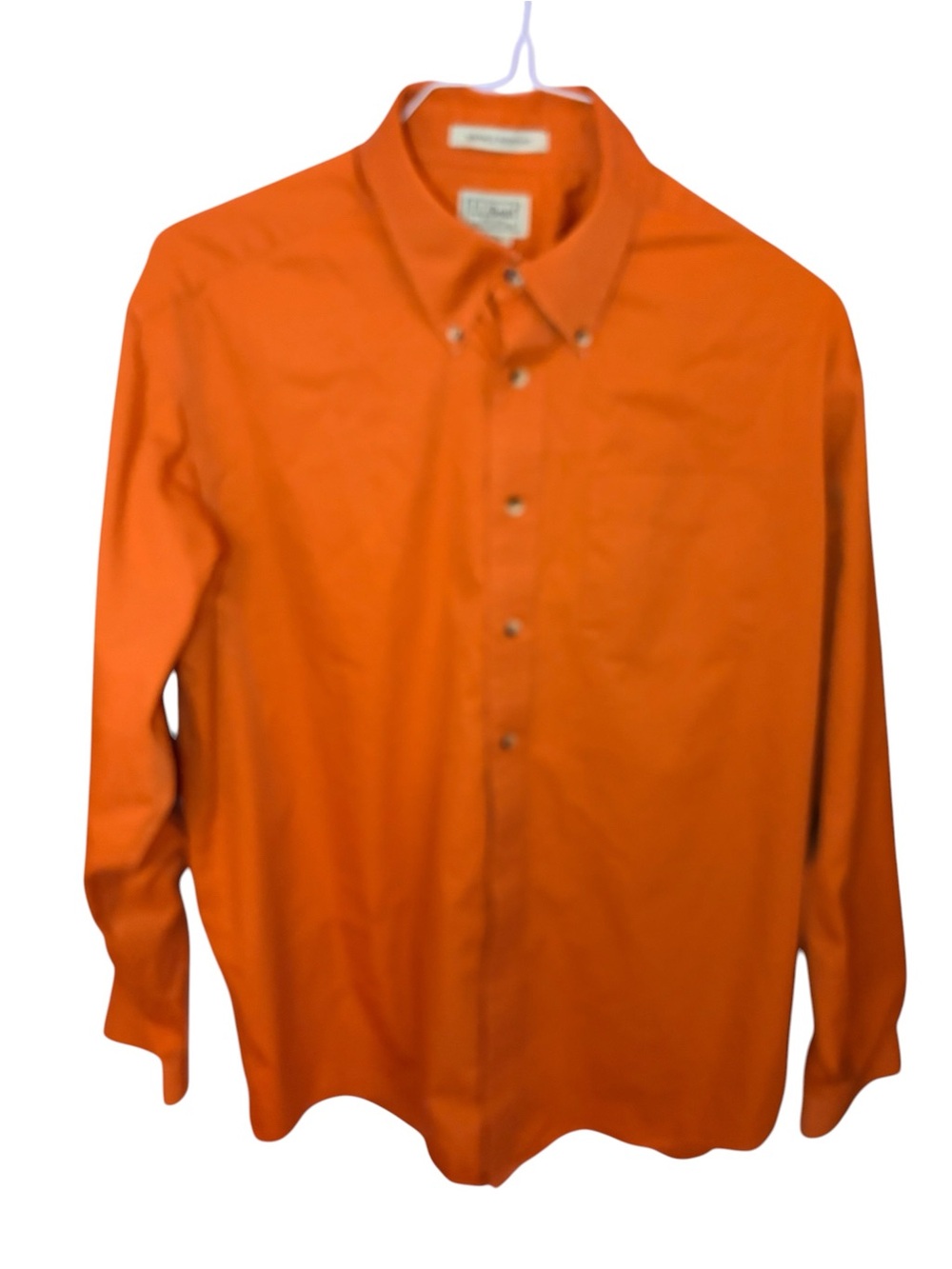 L.L. Bean Men's Long-Sleeve Pumpkin Coloured Button-Down Shirt